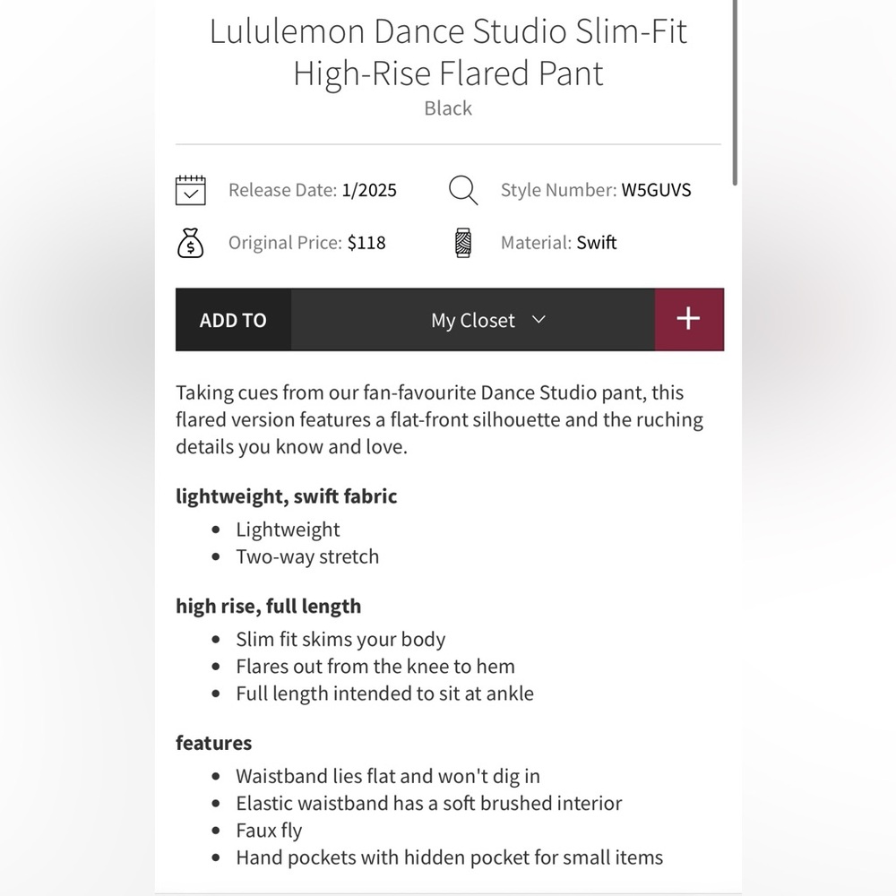 Lululemon NWT Dance Studio Slim Fit High Rise Flared Pants Black Size XS - Picture 5 of 9